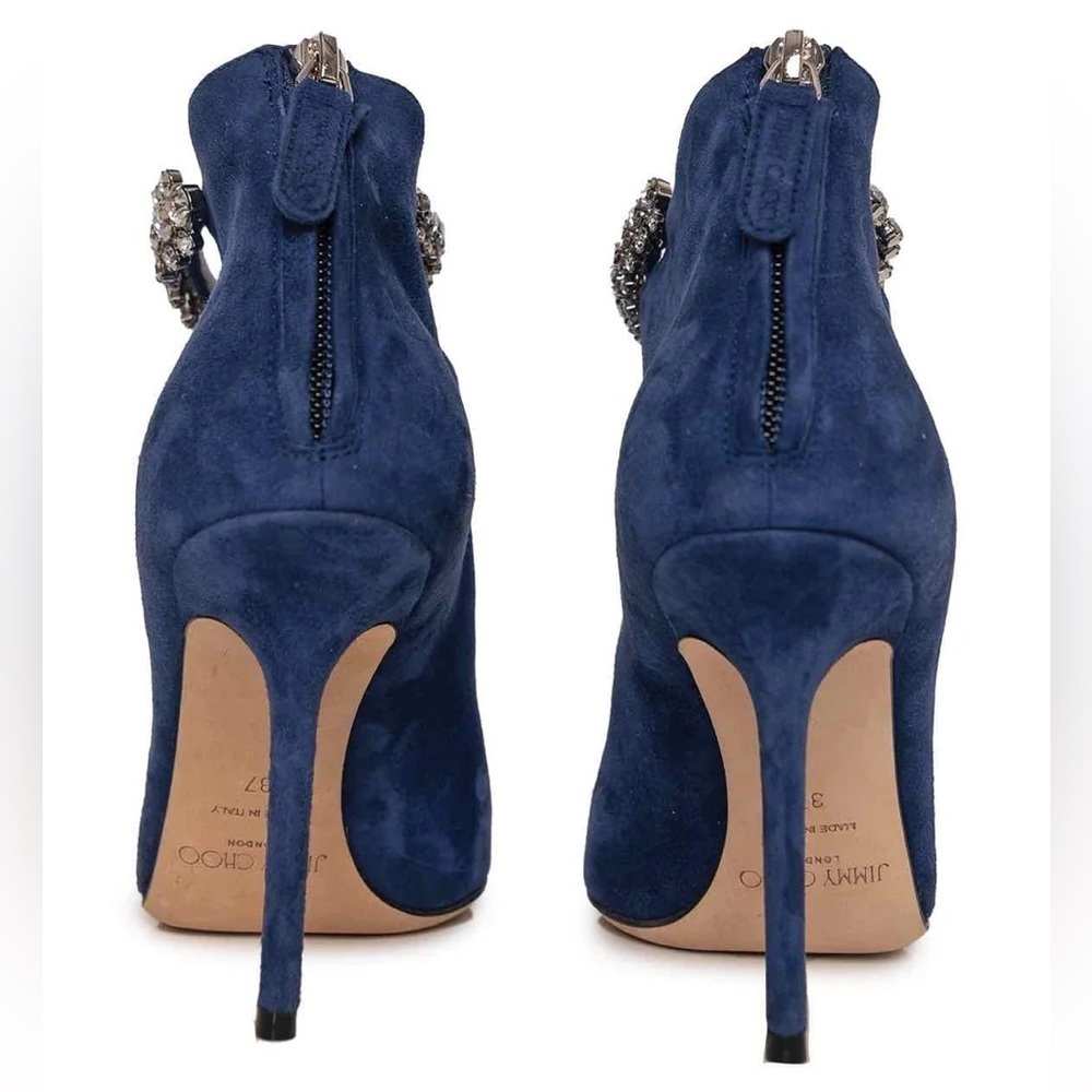 Jimmy Choo Suede Crystal Blaize 100 Ankle Boots 37 Pop Blue - Picture 4 of 5